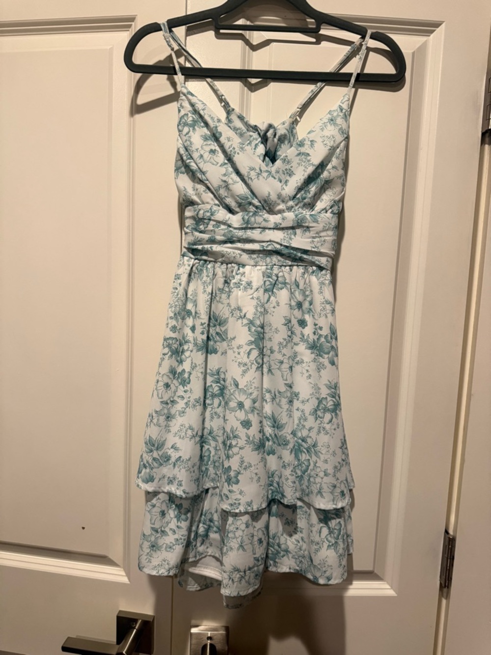 Altar'd State White Mini Dress with Green Teal Floral Print